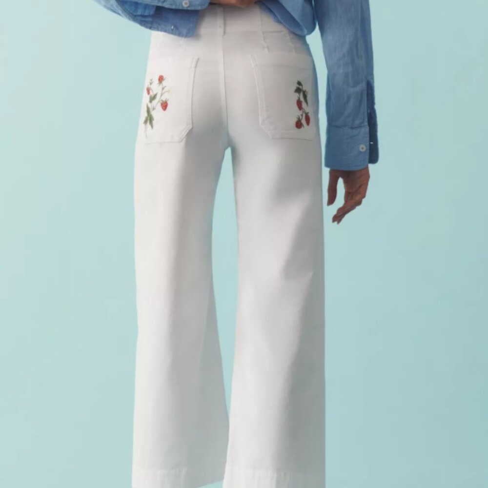 Anthropologie Colette Magic Fabric Embroidered Crop Wide-Leg Pants by Maeve NWT